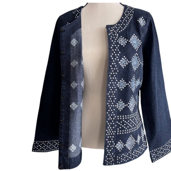 DIANE GILMAN GORGEOUS EMBELLISHED DENIM JACKET, SZ. S - Picture 2 of 9